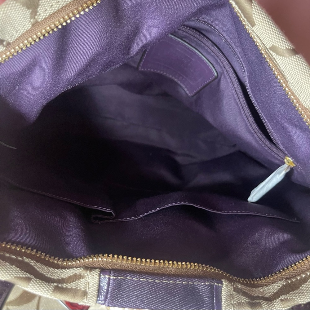Coach Signature Tan and Purple Tote Bag - Picture 7 of 9